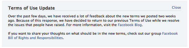 Facebook changes their terms of service back